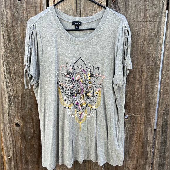 torrid Tops - SOLD Torrid embellished top with lace-up sleeves